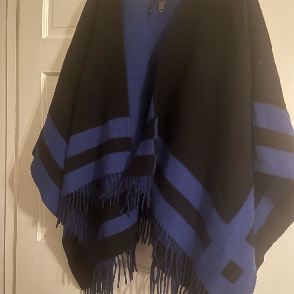 Rag and Bone  Black Blue Fringe Poncho New